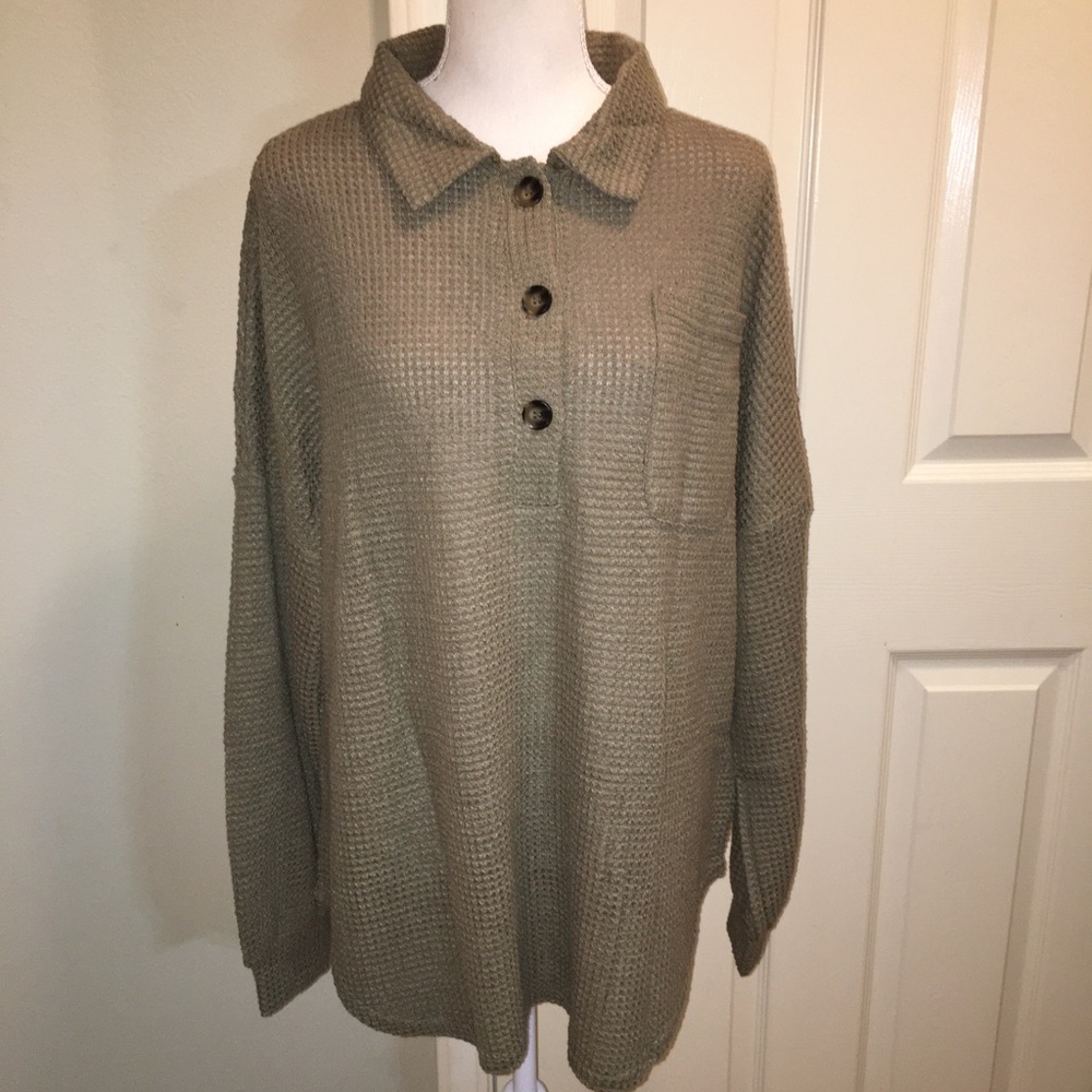 NWOT Oversized Waffle Textured Henley Top